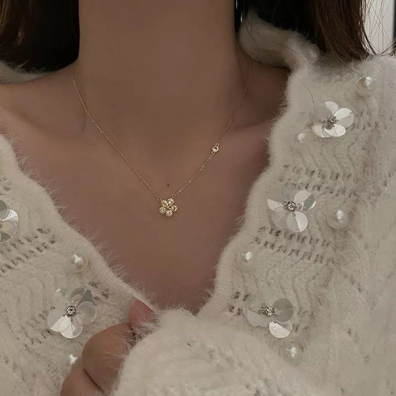 Collar Flor De Cristal Oro 18k bañado-4