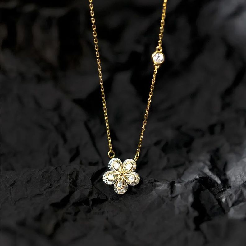 Collar Flor De Cristal Oro 18k bañado-5