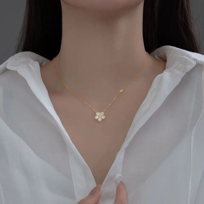 Collar Flor De Cristal Oro 18k bañado-6