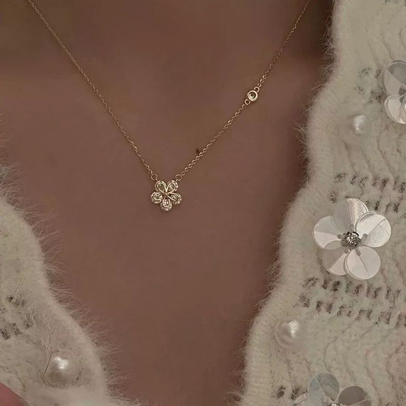Collar Flor De Cristal Oro 18k bañado-7