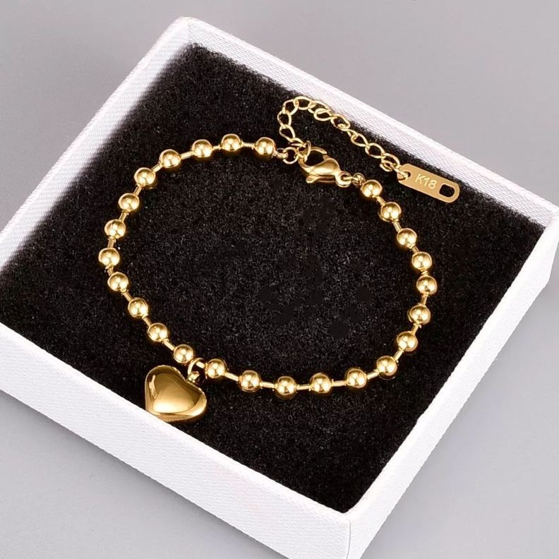 Pulsera Mujer Ajustable Corazón Baño Oro 18kt -2