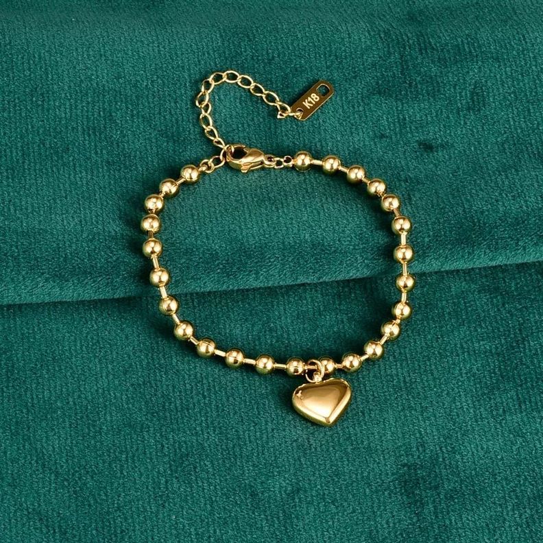 Pulsera Mujer Ajustable Corazón Baño Oro 18kt -3