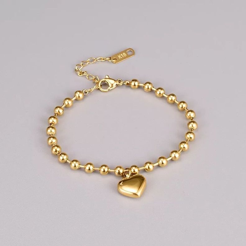 Pulsera Mujer Ajustable Corazón Baño Oro 18kt -4