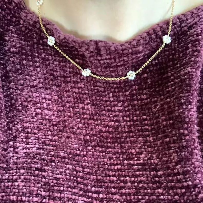 Collar Perlas Flor Margaritas Juvenil Baño Oro 18kt-2