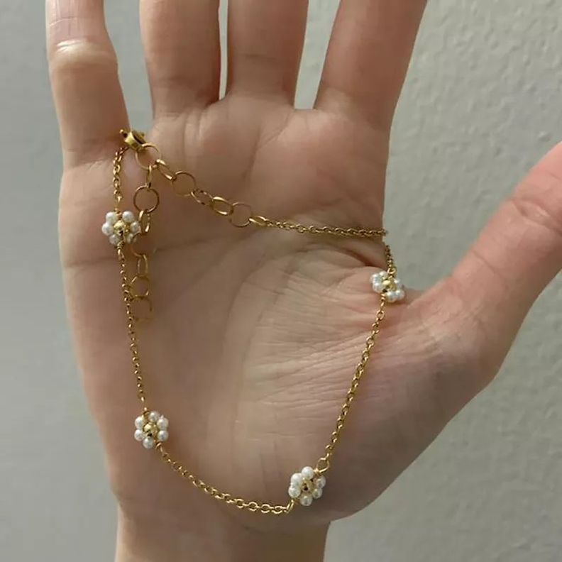 Collar Perlas Flor Margaritas Juvenil Baño Oro 18kt-3