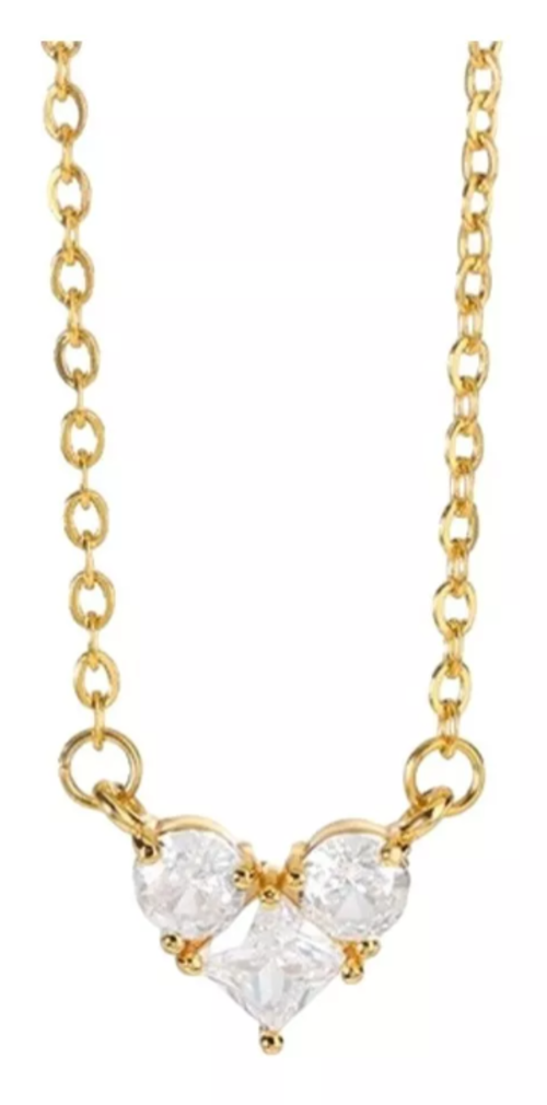 Collar Corazón 3 Puntos Luz Cristal Oro 18k-0