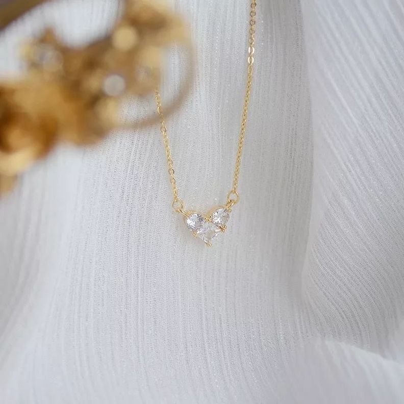 Collar Corazón 3 Puntos Luz Cristal Oro 18k-4