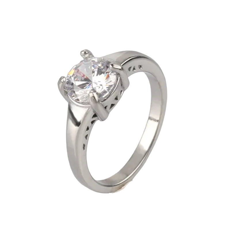 Anillo Baño Oro Blanco 18k Solitario Con Circón -LUXURYJOYAS-0