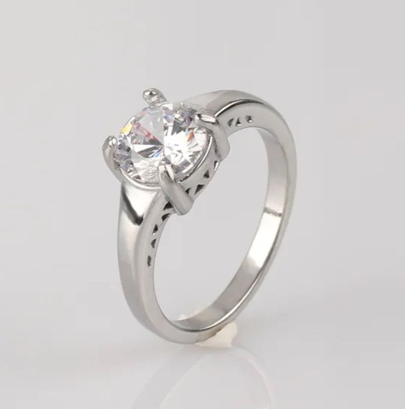Anillo Baño Oro Blanco 18k Solitario Con Circón -LUXURYJOYAS-2