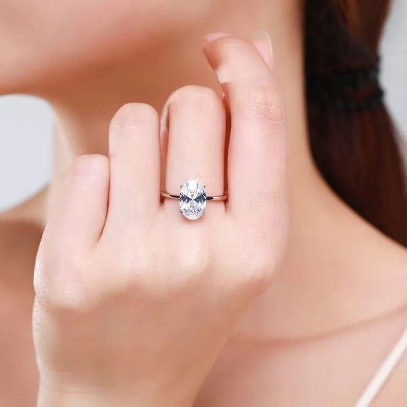 Anillo Oro Blanco 18k Bañado Solitario Bodas Eterno cristal-2