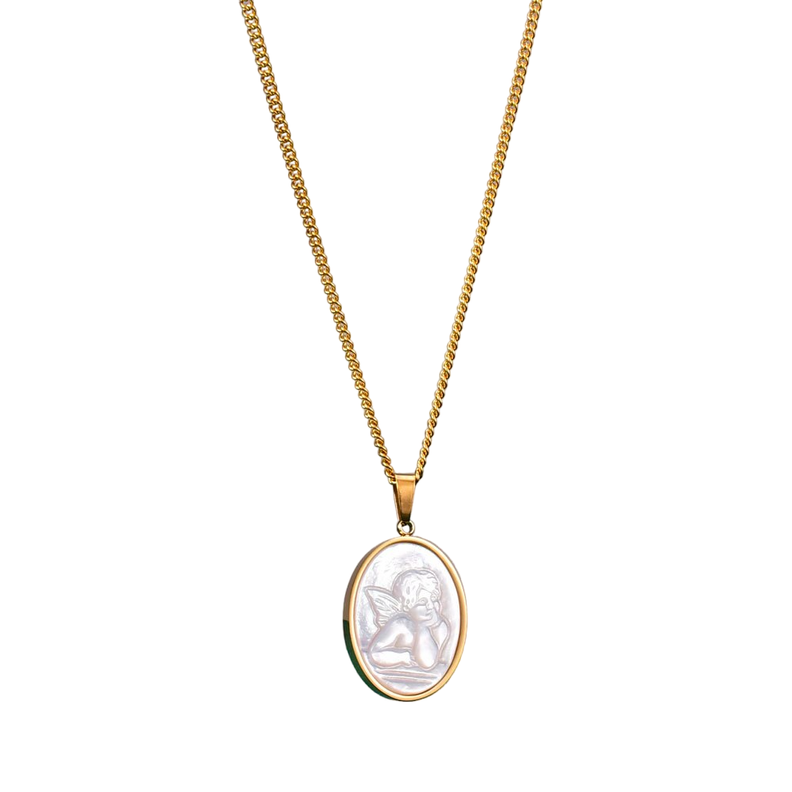 Collar Exclusivo Medalla De Ángel Oro 18kt laminado-0