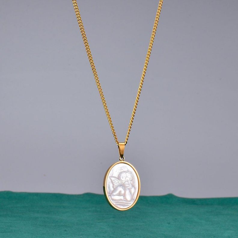 Collar Exclusivo Medalla De Ángel Oro 18kt laminado-2