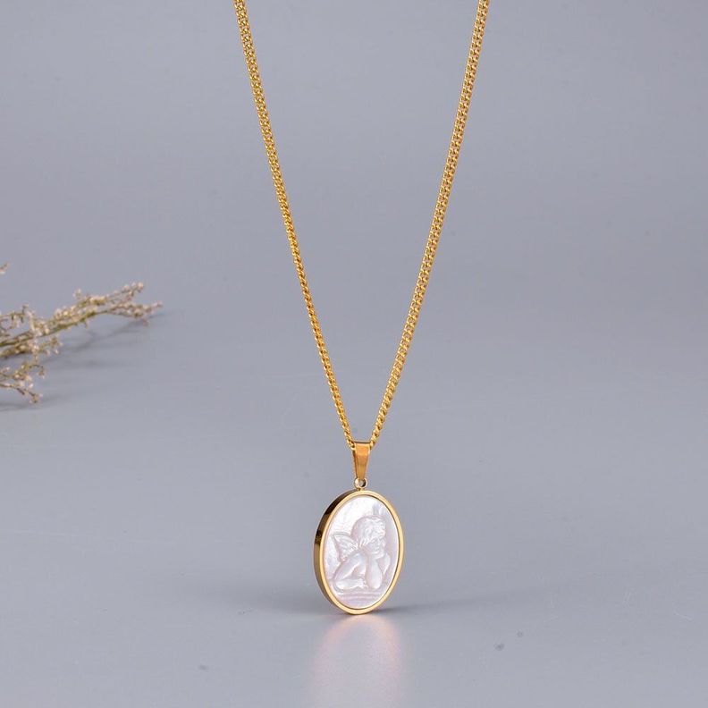 Collar Exclusivo Medalla De Ángel Oro 18kt laminado-5
