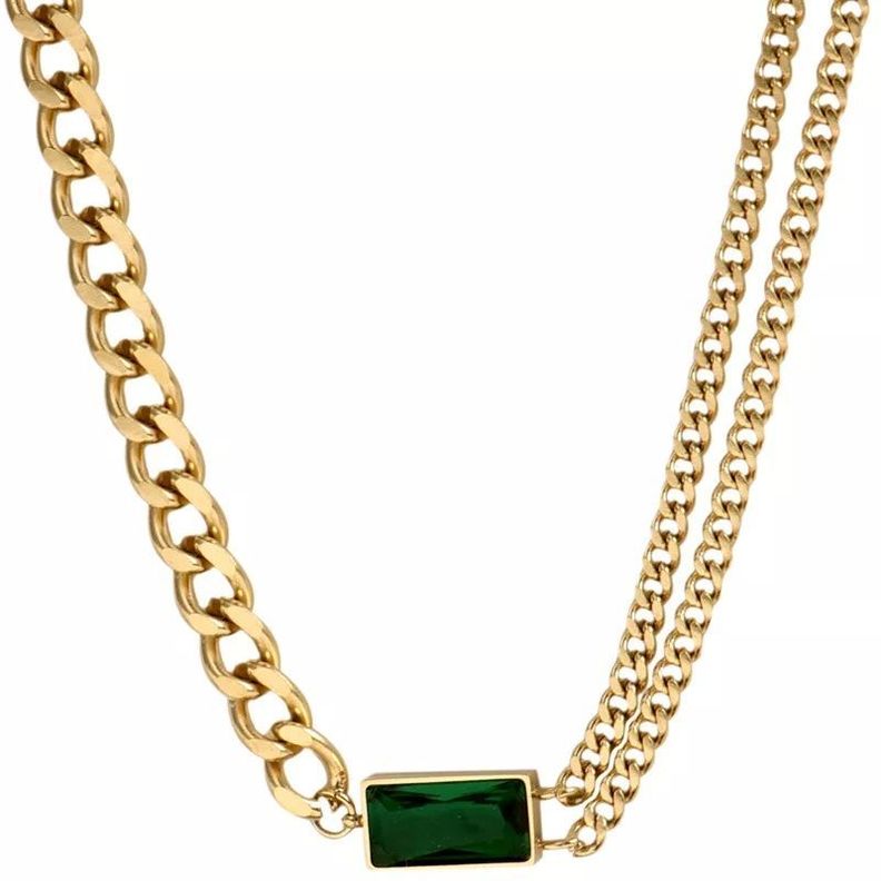 Collar Circón Verde Oro 18kt Baño Exclusivo-0