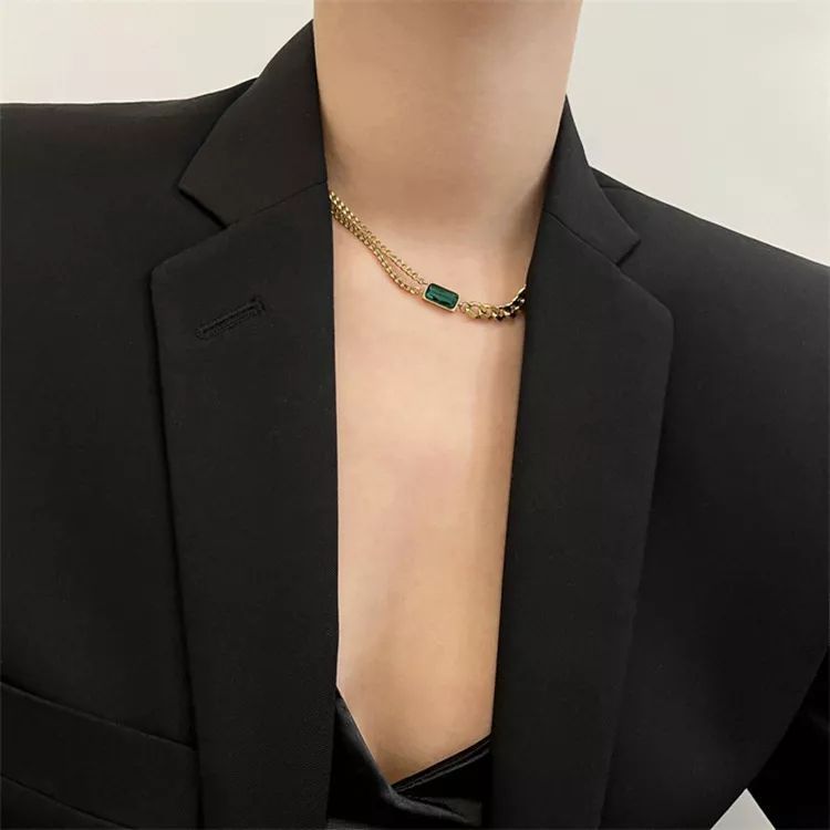 Collar Circón Verde Oro 18kt Baño Exclusivo-1