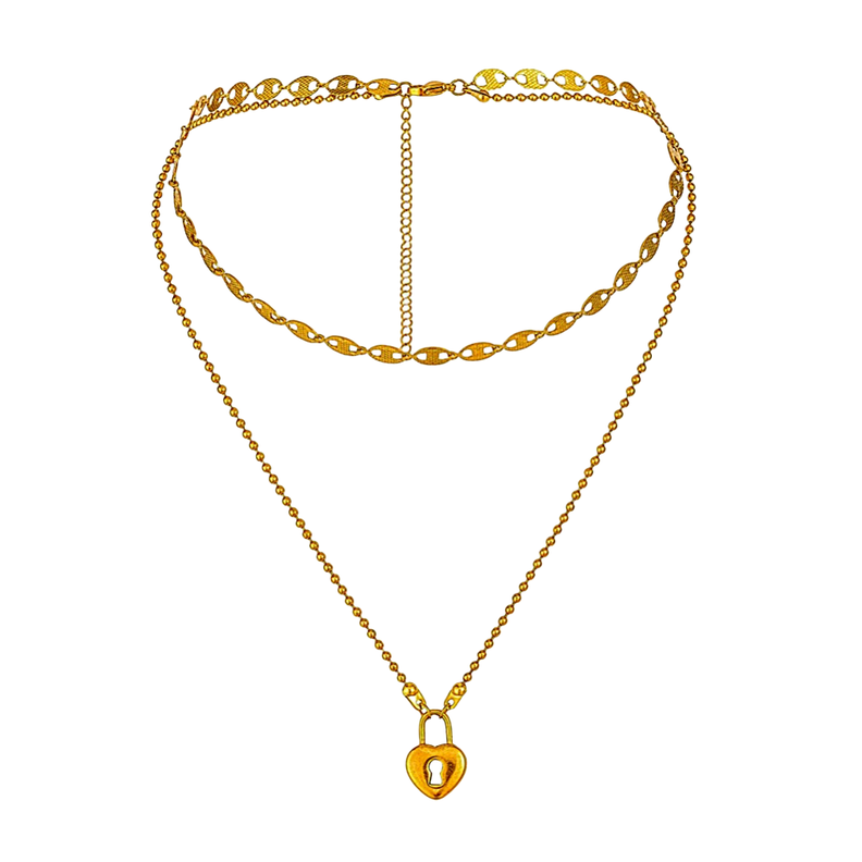 Collar Corazon Doble Baño Oro 18kt-0