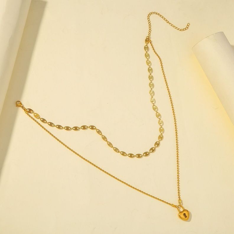 Collar Corazon Doble Baño Oro 18kt-1