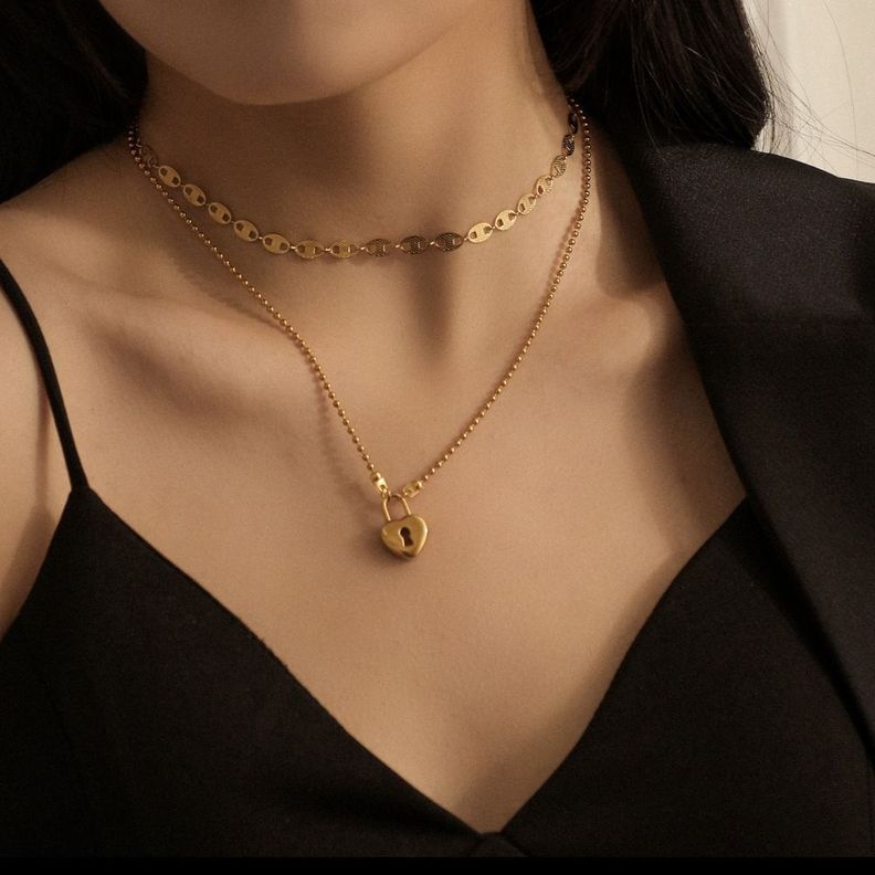 Collar Corazon Doble Baño Oro 18kt-2