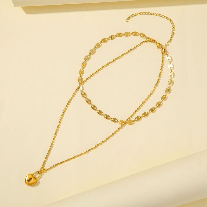 Collar Corazon Doble Baño Oro 18kt-3