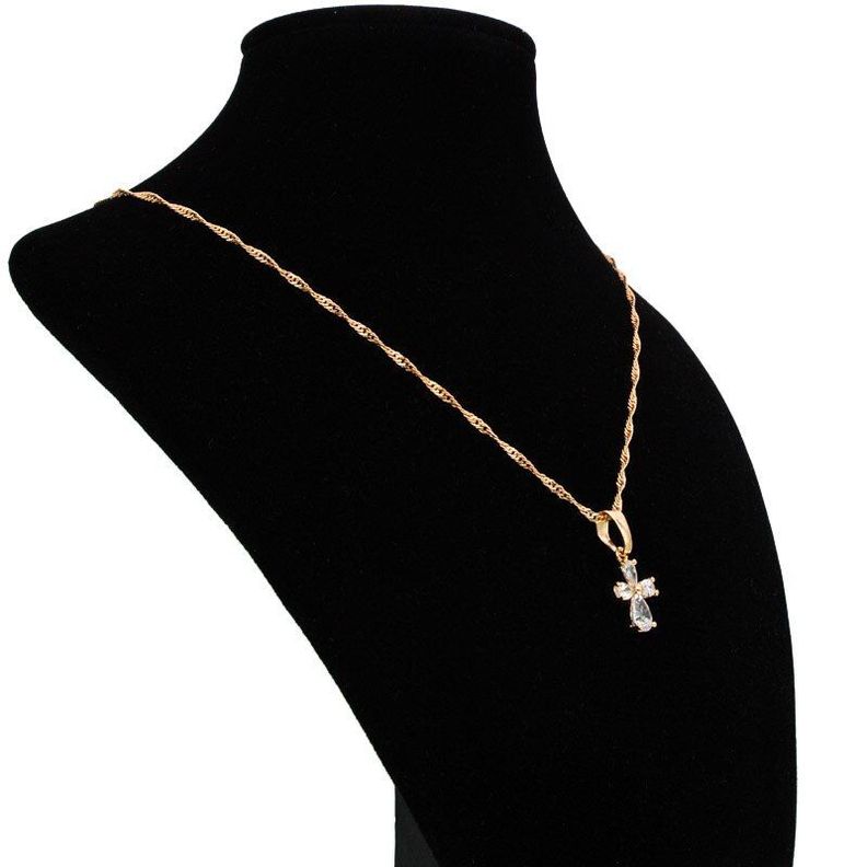 Collar Cruz De Circones Mujer Oro 18kt Bañado-2