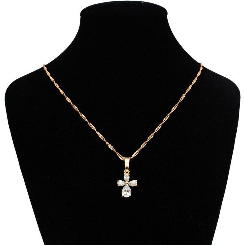 Collar Cruz De Circones Mujer Oro 18kt Bañado-3
