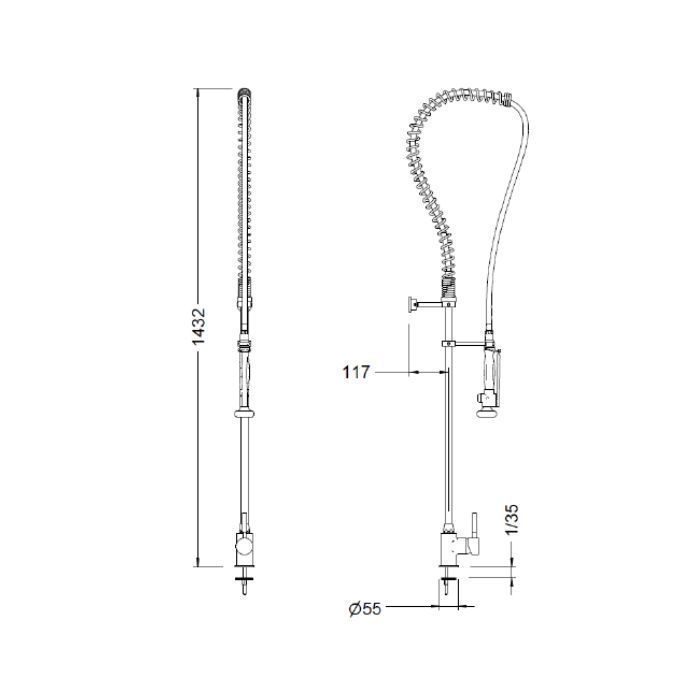 Llave Prewash Prelavado Monomando 1/2 Genebre 1705-04 Inox.-2