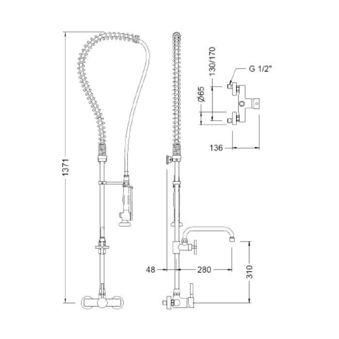 Llave Prewash Prelavado Monomando Genebre 1743 04 Acero Inox-2