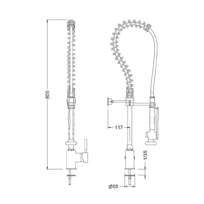Llave Prewash Prelavado Monomando Genebre 1802 04 Inox.-2