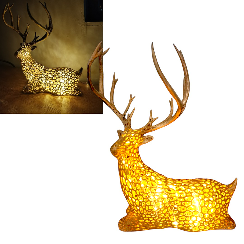 Reno Navideño en 3D Dorado con Luz LED Cálida y Control Remoto-0
