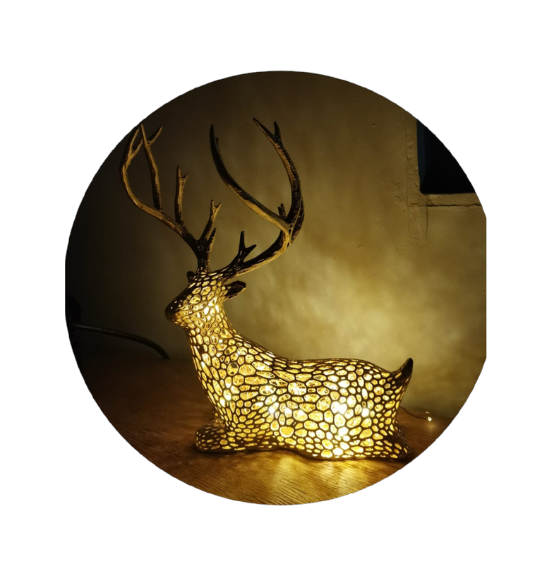 Reno Navideño en 3D Dorado con Luz LED Cálida y Control Remoto-2