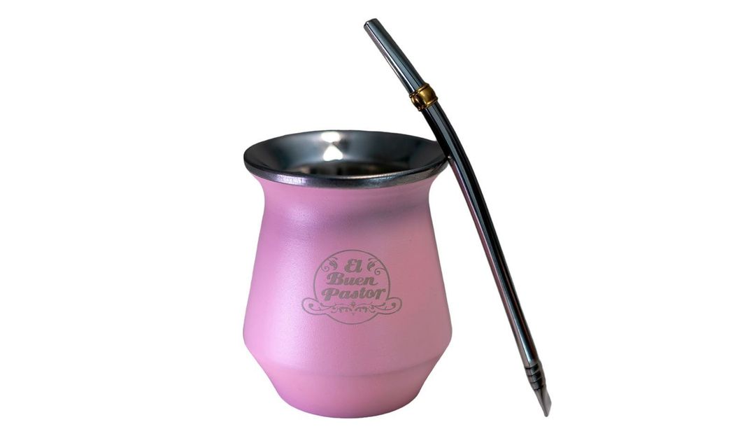Mate Flora de Acero Inoxidable Rosado más Bombilla-0
