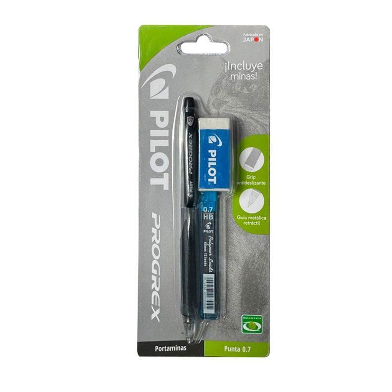 Portaminas Progrex Negro +minas 0.7mm + Borrador Pilot -0