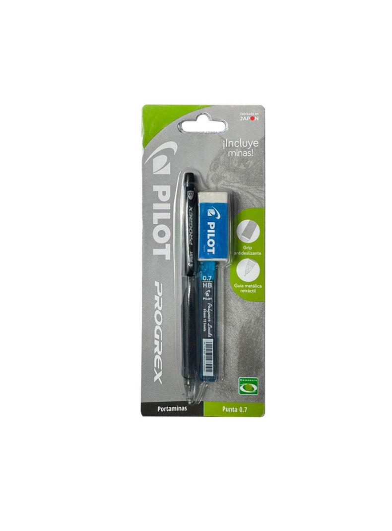 Portaminas Progrex Negro +minas 0.7mm + Borrador Pilot -1