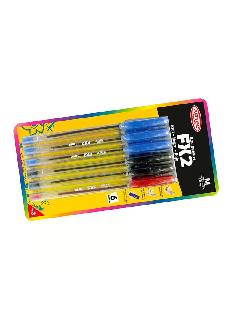 Set 6 Bolígrafos Fx2 1.0mm (azul, rojo, negro) Artel-1