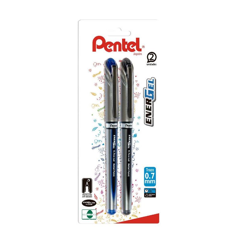 Set 2 Lápices Gel EnergelTradicional Azul-negro 0.7mm Pentel-0