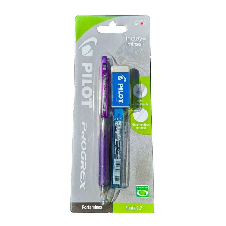 Portaminas Progrex Violeta +minas 0.7mm + Borrador Pilot -0