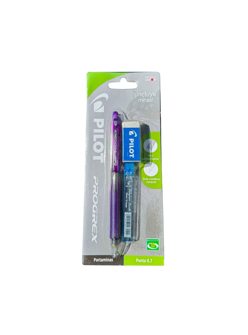 Portaminas Progrex Violeta +minas 0.7mm + Borrador Pilot -1