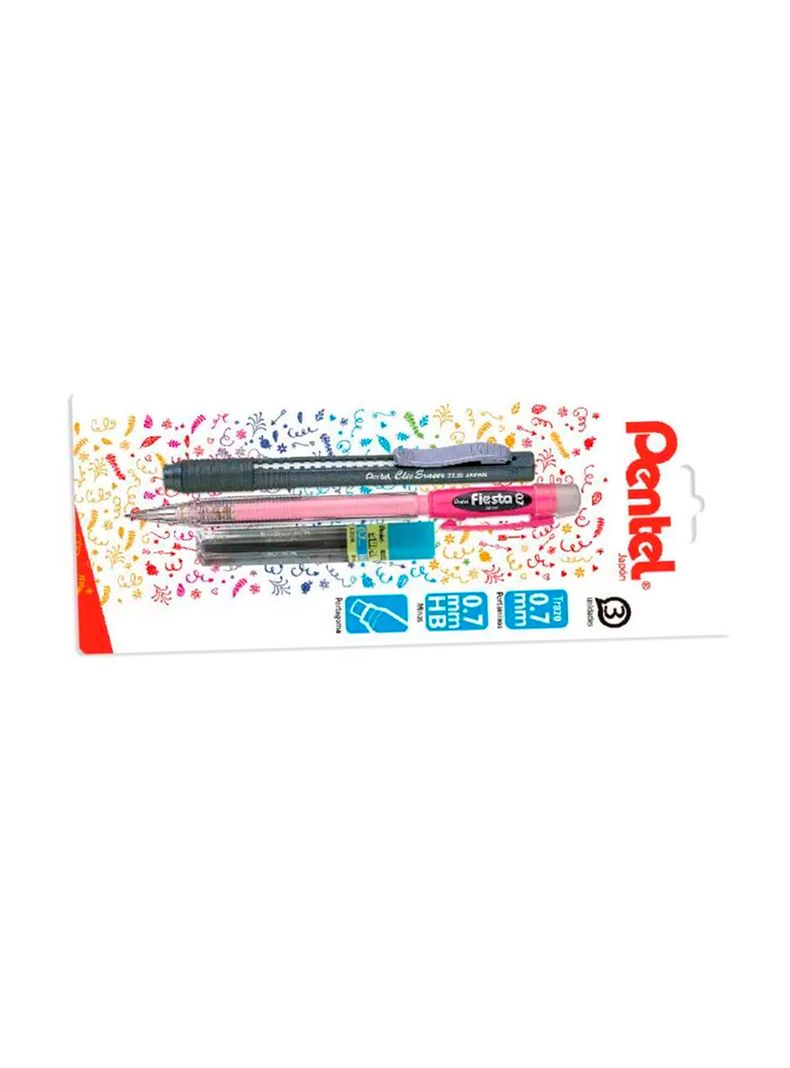 Set Portaminas Fiesta 0.7mm + Minas + Portagoma Pentel-1