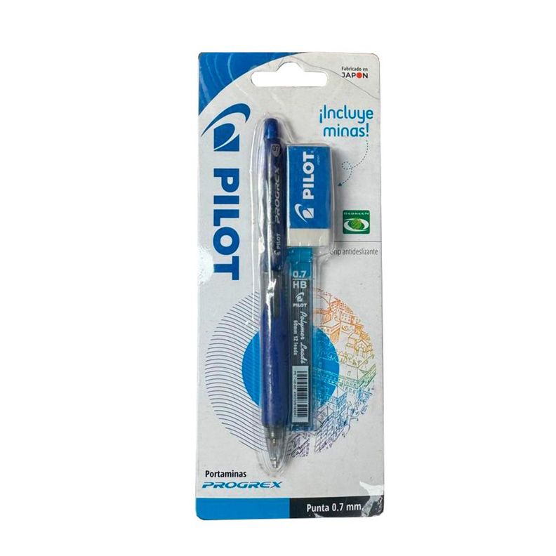 Portaminas Progrex Azul +minas 0.7mm + Borrador Pilot -0