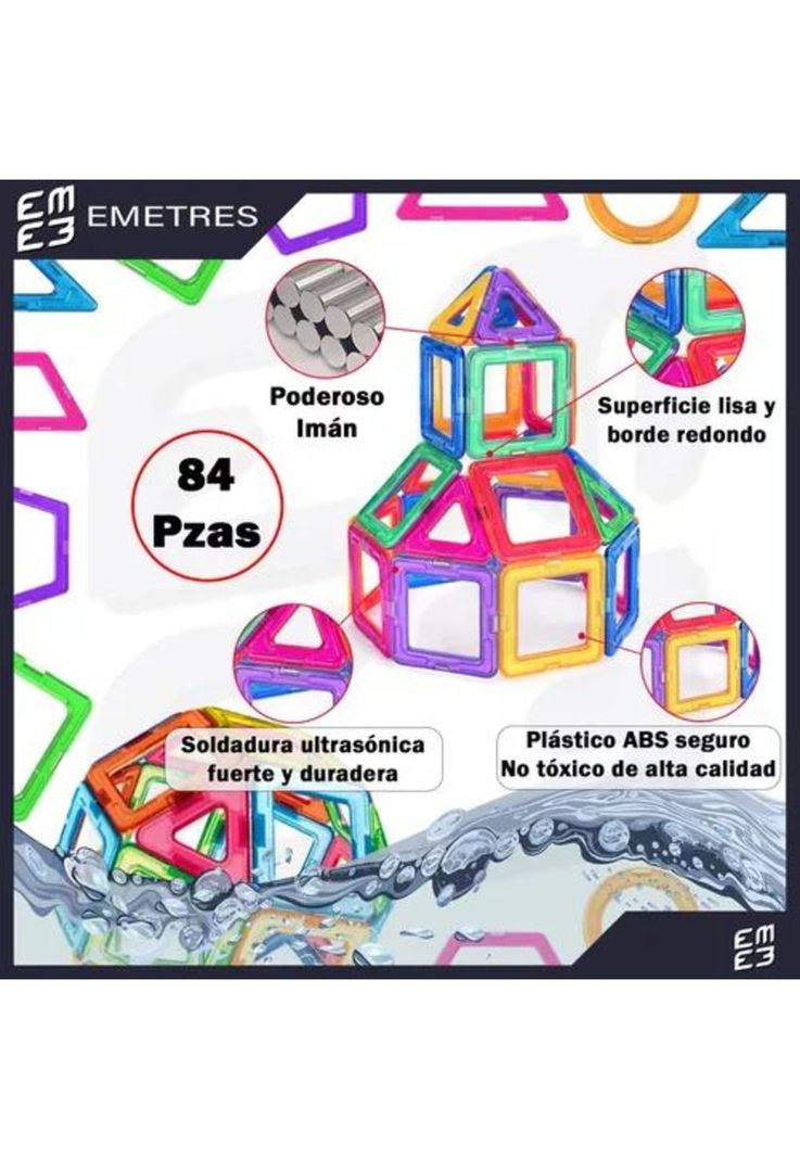 Bloques magnéticos de construcción didácticos, 84 piezas rosadas-2