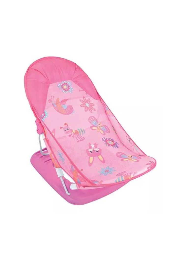 Silla de baño plegable para bebé con almohada y red flotante, rosado-0