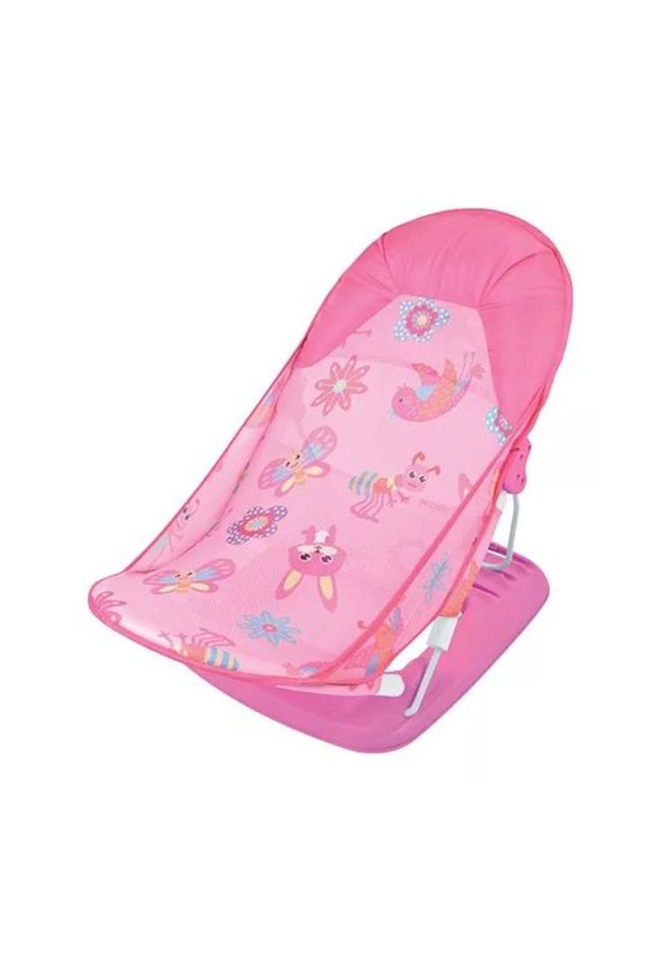 Silla de baño plegable para bebé con almohada y red flotante, rosado-1