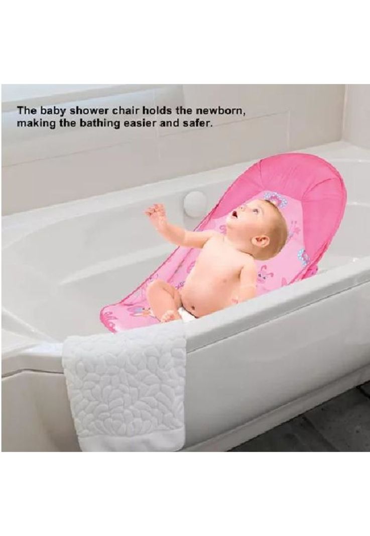 Silla de baño plegable para bebé con almohada y red flotante, rosado-2