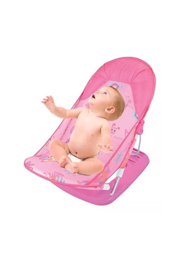 Silla de baño plegable para bebé con almohada y red flotante, rosado-4