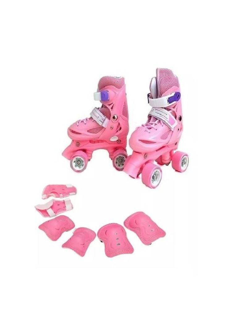 Patín 4 ruedas + set protección talla 25-28, rosado-2