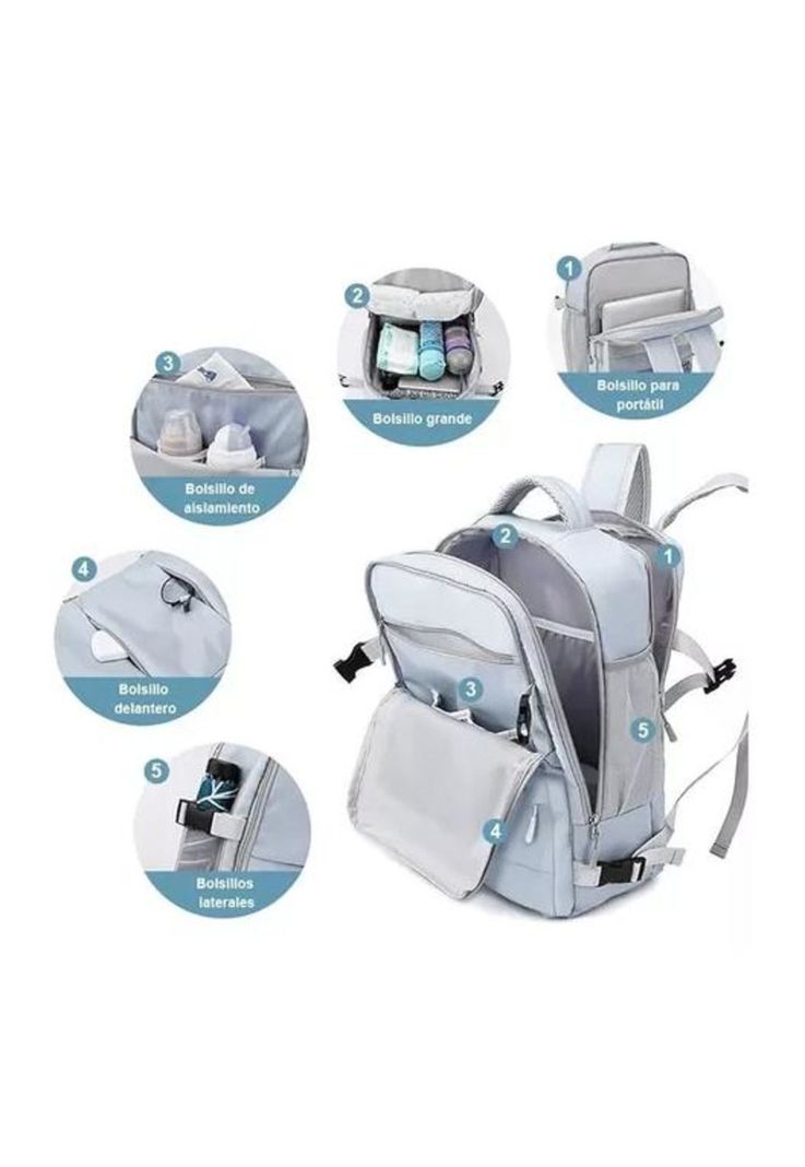 Mochila de Viaje para Cabina de Avión - Impermeable con USB - Color Gris-2