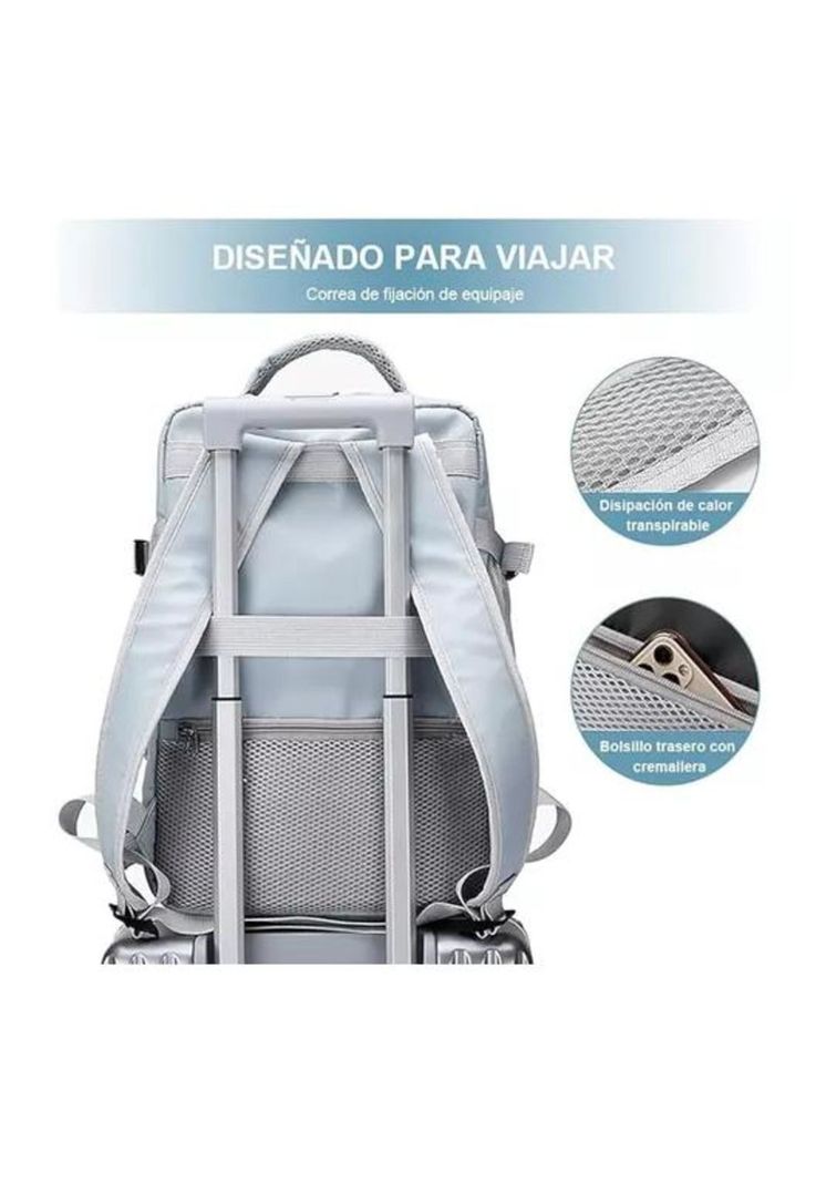 Mochila de Viaje para Cabina de Avión - Impermeable con USB - Color Gris-4