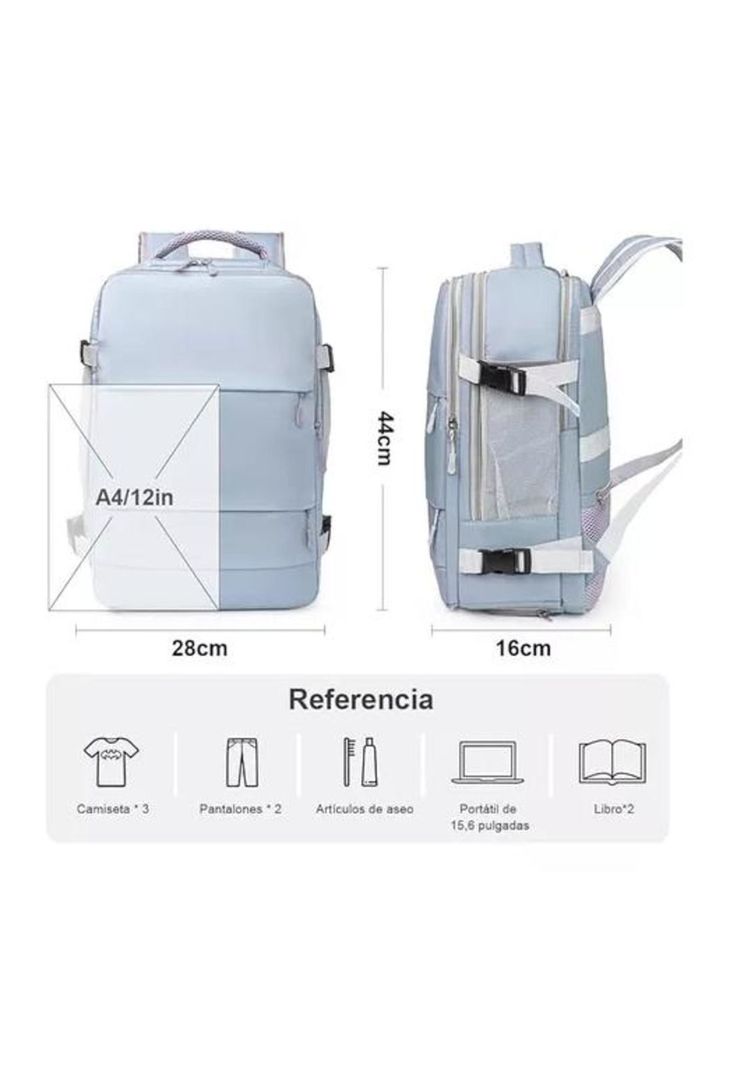 Mochila de Viaje para Cabina de Avión - Impermeable con USB - Color Gris-7