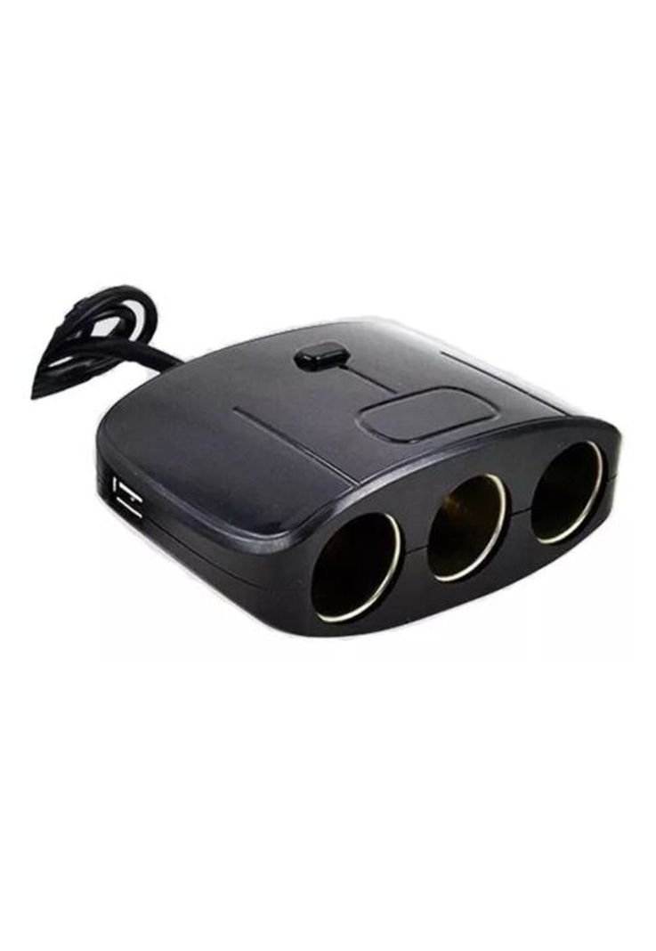 Adaptador para enchufe encendedor auto 1 a 3 + 2 USB cargador-0