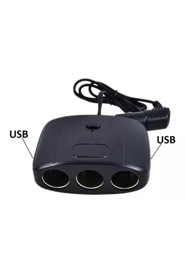 Adaptador para enchufe encendedor auto 1 a 3 + 2 USB cargador-1